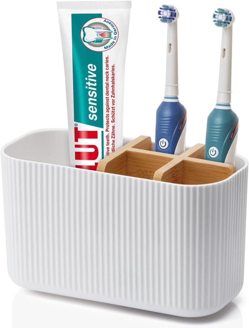 GFWARE White Toothbrush Holder - Bamboo Toothbrush Holders for Bathrooms Electric Toothbrush Holder Organizer Kids Toothbrush Holders for Bathrooms Countertop - Image 1